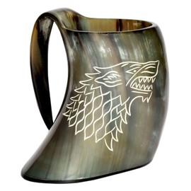 5MOONSUN5's - Game of thrones stark house viking drinking horn mug wolf carved tankard Drink Mead & Beer Like Game of Thrones With This Large Ale Stein - A Perfect Present For Real Men