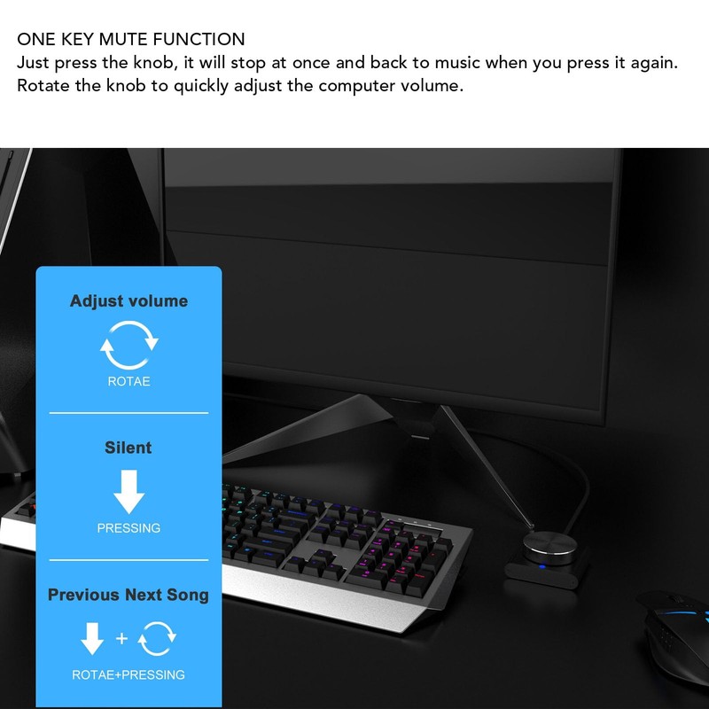 USB Volume Control Knob for PC, Mute or Pause Key,