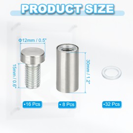 PATIKIL 1/2" x 1.2" Standoff Screws, 8Pcs Stainless Steel Double Head Screw Stand Off Wall Mount Hardware Advertising Nail for Hanging Acrylic Picture Frame