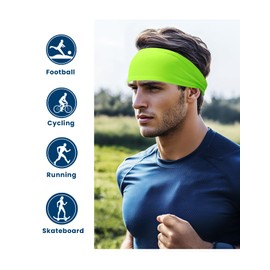 Headband for Men & Women, Neon Yellow Sweat Wicking Sports Sweatband Headbands, Workout Running Training Yoga Basketball Hairband (Neon Yellow Pack)