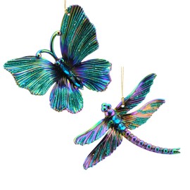 CF Collection Butterfly and Dragonfly Christmas Tree Ornaments [Set of 2] 4in (Peacock Green)