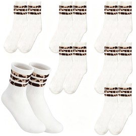 Zuuyye - Set da 6 Paia di Calze Donna Leopardo 35-39, Calze Crew, Calze da Tennis, Calze Sportive, Calze da Sneaker per Abbigliamento Casual