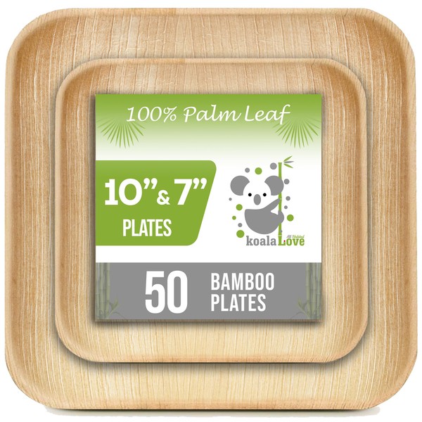 Palm Leaf Plates Bamboo Paper Plates Disposable 10 Inch & 7 Inch Bulk Party Pack Eco Compostable Biodegradable Wooden Plates Best Alternative To Plastic Paper Plates (50 pc)