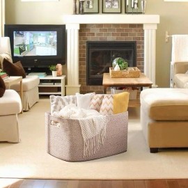 OIAHOMY XXLarge Rectangle Blanket Basket-96L, Cotton Woven Basket for Storage, Dirty Clothes Basket for Living Roomcolor: Brown, size: Xl