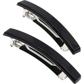 Hair Barrettes Clips for Girls, Set of 2 Black Small Automatic Clasp Strong Hold Grip Hair Clips for Women, No Slip Durable Styling Girls Hair Accessories (Black, One size)
