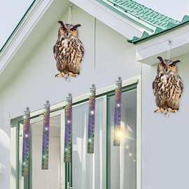 Flat Fake Owl to Keep Pigeon Away 2Pcs, Plastic Owls to Scare Pigeon Away from Porch Patio Balcony, Pigeon Scare Devices with Reflective Tape, Garden Owl to Scare Woodpecker Squirrel for Outdoor