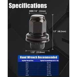GAsupply Black M14x1.5 Lug Nuts, 1.9 Inch 48mm Length, 7/8" 22mm Hex, OEM Factory Style Replacement Mag Seat 14mmx1.5 Wheel Lug Nuts, 24pcs