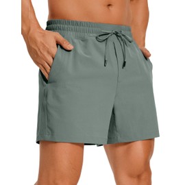 CRZ YOGA Men's Sports Shorts, Quick-Drying Fitness Shorts, Running Shorts with Pockets, 13 cm, Grey Sage, XL, Grey Sage, XL