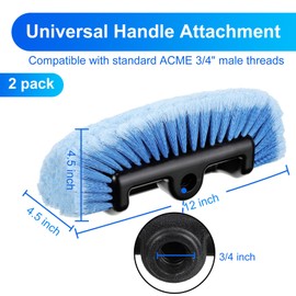 Tanlade 2 Pcs Car Wash Brush Head with Soft Detailing Bristle Flow Through Car Cleaning Brush Exterior Wash Equipment for Auto Truck RV Boat Camper(12 Inch,Gray)
