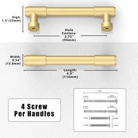 Asimerdeco 10 Pack Brushed Gold Cabinet Pulls 3.75 Inch(96mm) Kitchen Cabinet Handles Solid Zinc Alloy Cabinet Hardware Drawer Pulls