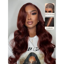 UNICE Pre Everything Glueless Frontal Wig Reddish Brown Body Wave 13X4 Pre Cut Lace Front Wigs Human Hair Pre Bleached Invisible Knots Put On and Go Wig Pre Plucked 150% Density 20Inch