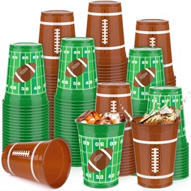 Kochorie 120 Pcs Football Plastic Cups 16 oz Disposable Thick Green Brown Cocktail Drink Cup Bulk Party Supplies for Tailgate Party Favor Game Day Birthday Decoration Sports Themed Event in 2 Designs