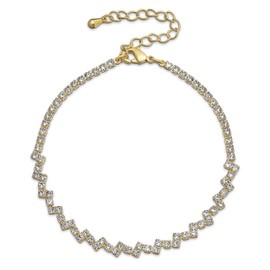 Bling Jewelry Thin Minimalist Delicate Cubic Zirconia Zig Zag CZ Bracelet for Women Teen Yellow Gold Plated