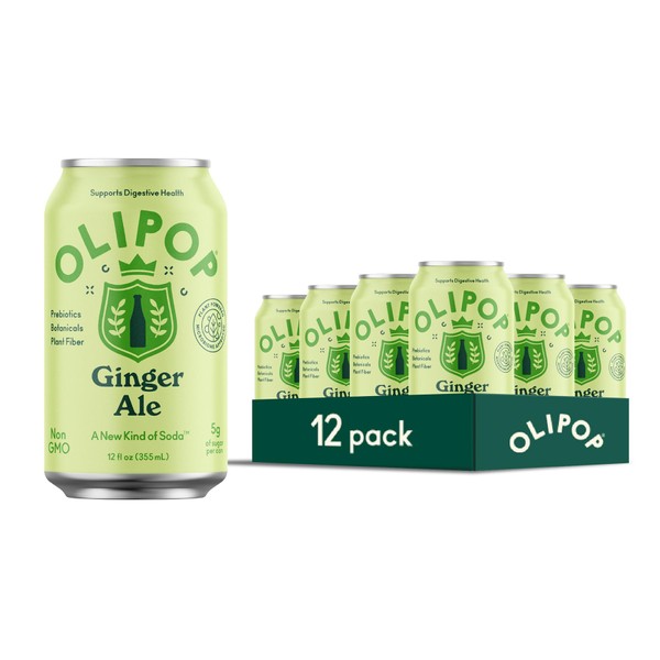 OLIPOP Prebiotic Soda Pop, Ginger Ale, Prebiotics, Botanicals, Plant Fiber, 12 fl oz (12 Cans)