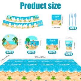 Xugoox 122Pcs Hawaiian Sandbeach Party Supplies Summer Beach Party Tableware Set, Hello Summer Banner Plates Cups Napkins and Tablecloth for Summer Pool Theme Birthday Party Decorations, Serve for 16