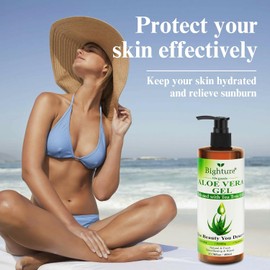 "BIGHTURE Gel de aloe vera con aceite de árbol de té para rostro, piel, cabello y alivio de quemaduras solares. Gel de aloe vera orgánico de aloe 100% puro recién cortado, 13,7 oz.