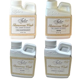Tyler Candle Glam Wash Liquid Laundry Detergent Gift Set | Sample 4 Pack (4 oz.) | Necessities And Essentails Packaging (Diva, High Maintance, French Market, Icon)