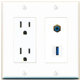 RiteAV Power Outlet and RCA-BLUE USB-3 Wall Plate Decorative [White]