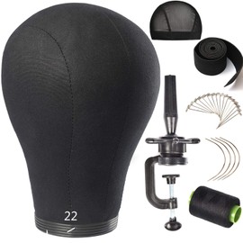 Wig Head Stand Mannequin Head 20"-24" Dome Cork Canvas Manican Block Head for Making Drying Styling Display Wigs with Stand