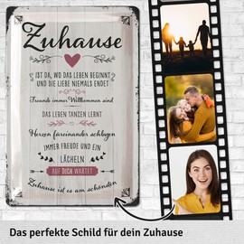 LANOLU Retro Tin Sign – Home is it the Most Beautiful – Housewarming Gift – Metal Signs Family Rules Wooden Sign Look – Signs with Sayings, 20 x 30 cm