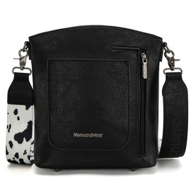 Montana West Cow Print Western Crossbody Bags for Women Vegan Leather Handbag Cross Body Bag Shoulder Purse with Detachable Guitar Strap MWC-1851BK