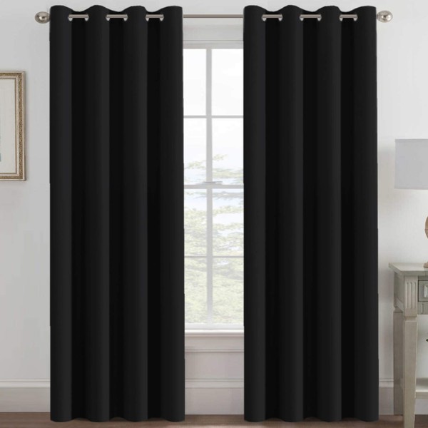H.VERSAILTEX Blackout Curtains for Bedroom 96 Inches Thermal Insulated Room Darkening Curtains for Living Room, Energy Saving Curtains for Patio Door - Grommet Top (Jet Black, 1 Panel, 52'W x 96'L