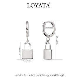 LOYATA Lock Earrings Silver Dangle Huggie Hoop Padlock Drop Platinum Plated Dainty Small Simple Hypoallergenic Jewelry Gift for Women