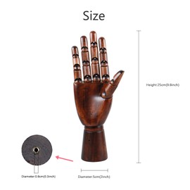 KUROFLY Hand Jewelry Holder Wooden Hand Mannequin for Jewelry, Ancient Dark Red Manikin Right Hand for Jewelry Sunglasses Holder,26cm, Right Hand