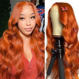 28 Inch Ginger Orange Lace Front Wig Human Hair 13x4 HD Body Wave Lace Frontal Glueless Orange Wigs Human Hair Pre Plucked 180% Density Ginger Color Wigs
