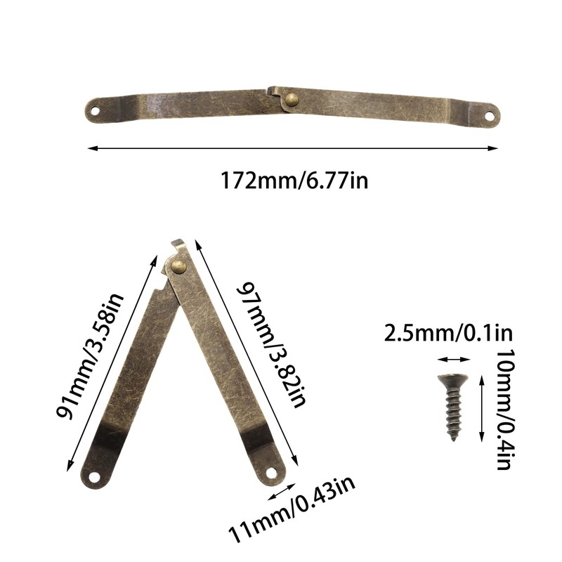 Adyoney 4 Pack Large Antique Brass Folding Lid Support Hinges,