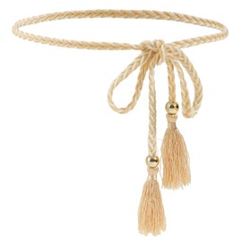Sarini Elegant Tassel Belt for Women,Black Gold Chain Skinny Braided Waist Belt with Bowknot,Stylish Dress Accessory
