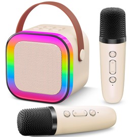 Gontence Karaoke Maschine für Kinder, Mini Karaoke Maschine mit 2 Mikrofonen, tragbarer Bluetooth-Lautsprecher mit LED-Lichtern und Stimmeffekten, Geschenk für Mädchen und Jungen 3-12 Jahre-Beige