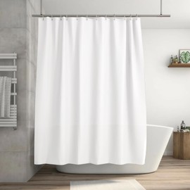 LSXD Cortina de Baño Tela 180cm x 180cm, Cortina Regadera Antimoho Lavable a Máquina, Cortina de Ducha Impermeable con Ojales de Metal & 12 Ganchos, Shower Curtain Apto para Hoteles,Casa(Blanco)