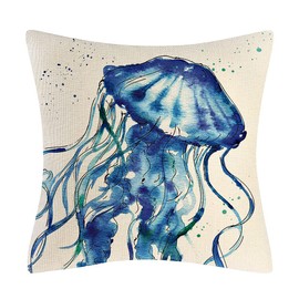Ocean Beach Throw Pillow Covers Set of 4 Turtle Crab Seahorse Fish Decorative Sea Coastal Theme Decor Cushion Square Pillowcase 45x45cm Beach Pillows for Patio Couch Sofa,Marine Animals (2)