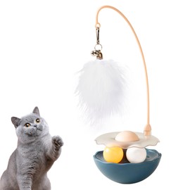 Rislobx 3-in-1 Tumbler Catnip Toy Interactive Cat Toys Cat Teaser with Feather and Bell, Track Balls Kitten Toys for Indoor Cats 9.8'' High (Blue)