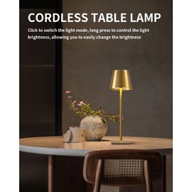 KDG 2 Pack Cordless Table Lamp,Portable LED Desk Lamp, 5000mAh Battery Operated, 3 Color Stepless Dimming Up, for Restaurant/Bedroom/Bars/Outdoor Party/Camping/Coffee Shop Night Light(Gold)