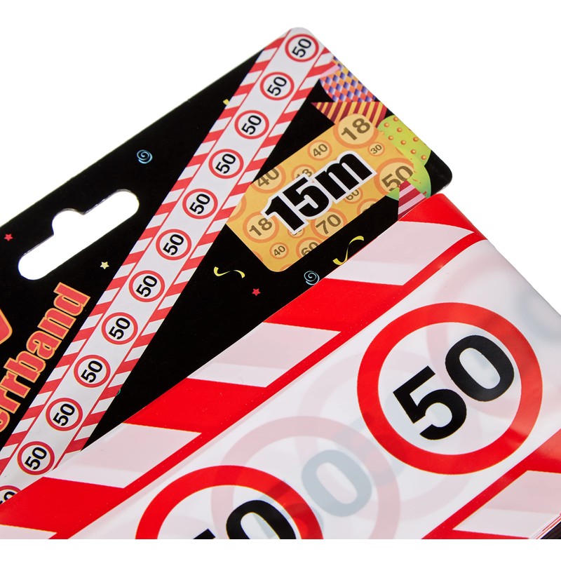 1 DEKOBAND ABSPERRBAND Geburtstag Zahl 50 DEKO 15m Kunststoff