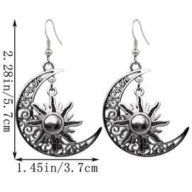 QUPENGXU Unique Moon Drop Earrings for Women Vintage Boho Star Moon Earrings for Women (sun)