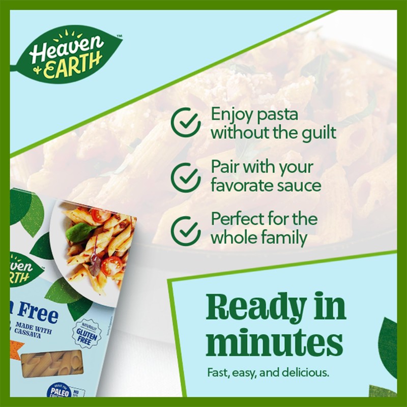 Heaven & Earth Grain Free Pasta, Cassava Penne Pasta, 8oz