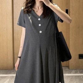 HL] 3-Button Soft V-Neck Casual Maternity Charcoal/2XL