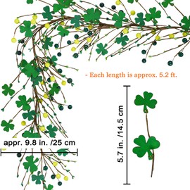 Winlyn 5.2 Ft Artificial St Patrick's Day Garland Lucky Shamrock and Berry Garland Green Clover Decorative Garland for Spring St Patrick's Day Party Irish Wedding Decoration Mantel Table Centerpiece