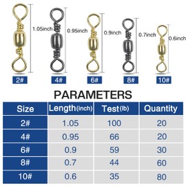 JOGFFDE 210pcs Fishing Barrel Swivel Rolling Barrel Bearing Fishing Swivel with Solid Ring High Strength Fishing Lure Line Tackle Connector Size 2 4 6 8 10
