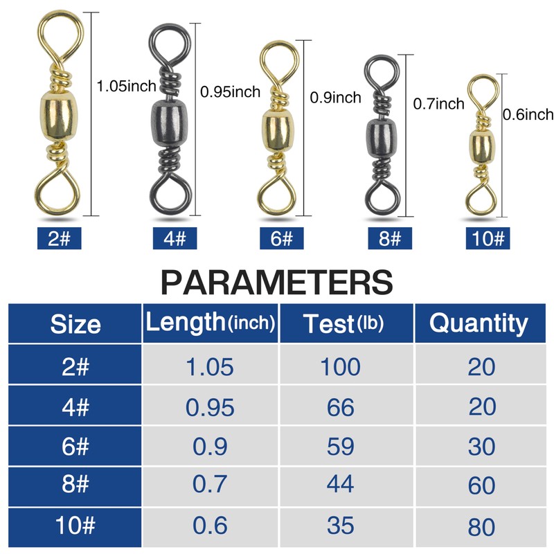 JOGFFDE 210pcs Fishing Barrel Swivel Rolling Barrel Bearing Fishing Swivel