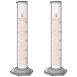 50ml Graduated Cylinder, Borosilicate 3.3 Glass, Single Metric Scale, Class B, Karter Scientific 246H7 (Pack of 2)