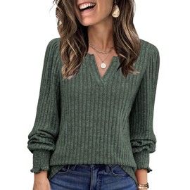 Women Sweaters 2025 Early Fall Fashion Long Sleeve Shirts for Women Tops Dressy Casual Cowboy Chic Sweatshirts Seniors Plus Size Tops Trendy Laides Outfits Winter Clothing Green Large