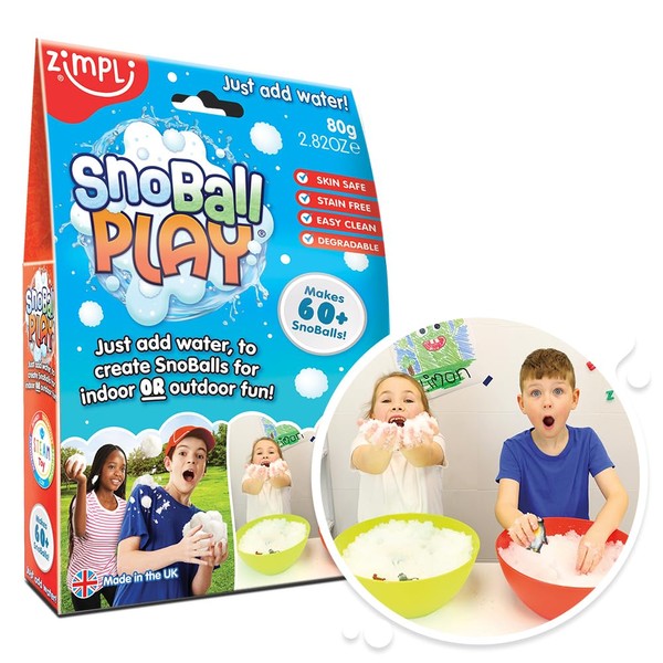 Zimpli Kids Snoball Play 2 Use Pack, Magically turns water into Artificial Fake Instant Snow, Children's Outdoor and Indoor Toy, Christmas Present, Great Stocking Filler Gift for Kids, White