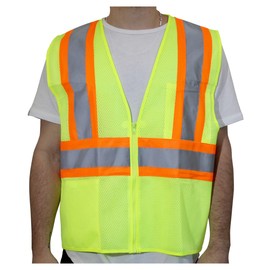 RUGGED BLUE Polyester Mesh Yellow Safety Vest for Men and Women | ANSI Certified Class 2 Reflective Vest with Two-Tone Horizontal Bold Stripes | High Visibility Construction Vest - 4XL/5XL