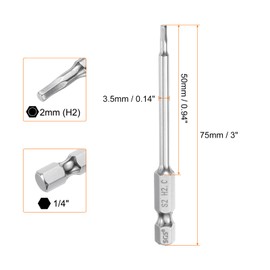 HARFINGTON 2pcs Hex Head Wrench Drill Bit 2mm (H2) Metric 1/4" Hex Shank 75mm (3") Long Magnetic S2 Steel Screwdriver Bits Industrial Grade Hexagon Flat Tip Drill Bits for Screws