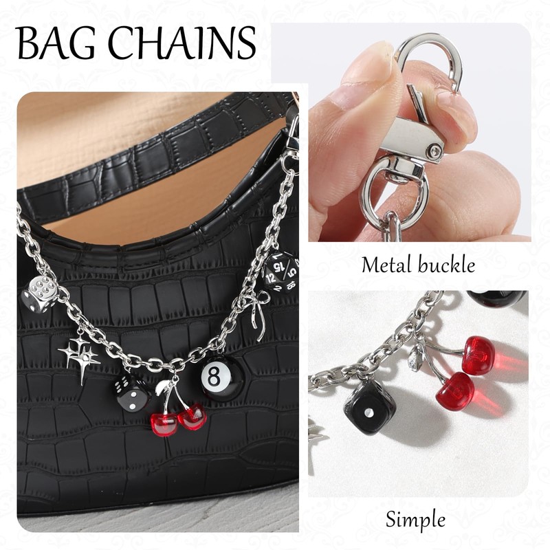 LuneClat Y2k Cherry Bag Chain Charm 8 Ball Dice Star