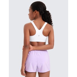 CRZ YOGA Girls Butterluxe Sports Bras - Scoop Neck Racerback Training Yoga Crop Top for Teens Kids Dance White Medium